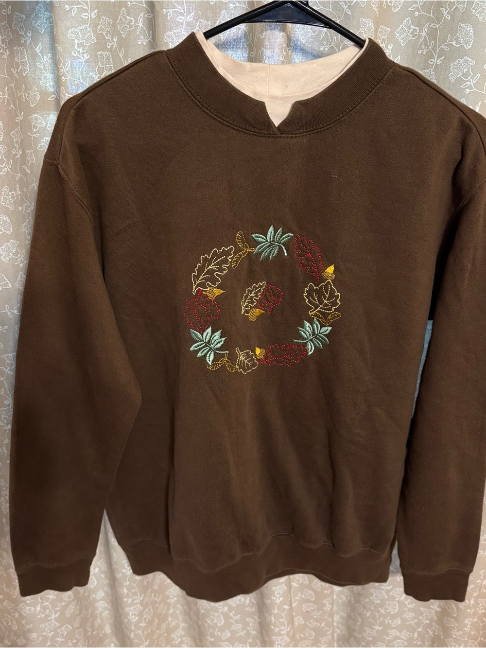 Anthony Richards Grandma Core Embroidered Autumn Leaf Mock Neck Sweatshirt